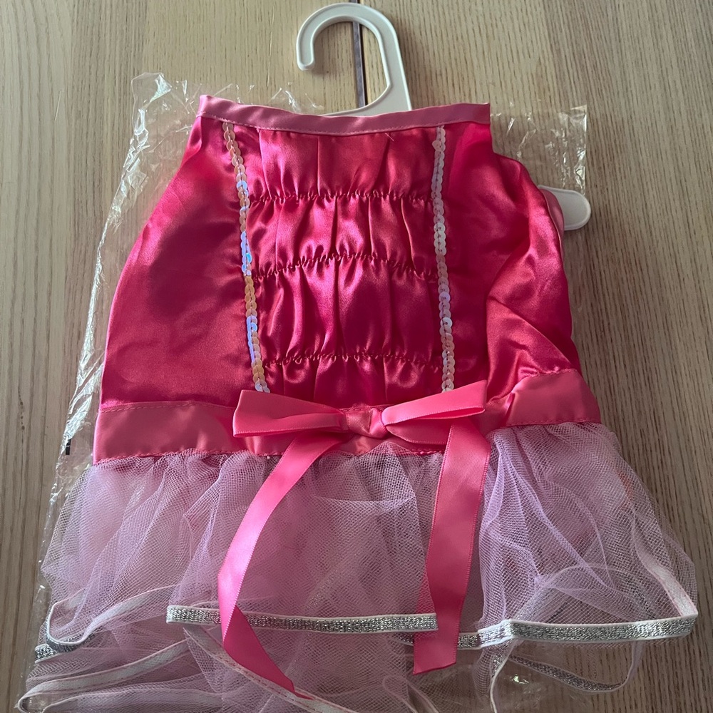 Dog dress Pink Satin and Tulle Party Dress with Ribbon Bow